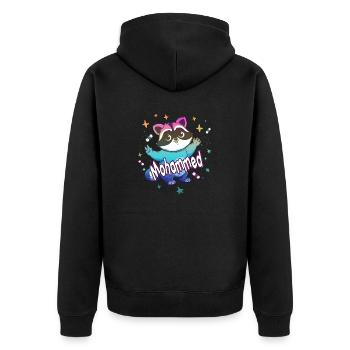 MOHAMMED - Beautiful boy name with cute raccoon - Unisex Premium Organic Zip Hoodie - black - Back - Nico (187cm)