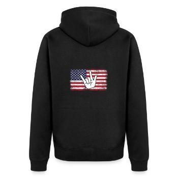 ASL USA Flag Funny Deaf Awareness Patriotic ASL - Unisex Premium Organic Zip Hoodie - black - Back - Nico (187cm)