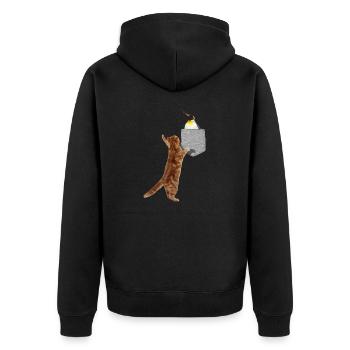 Chat Atteignant Le Pingouin Dans Une Fausse Poche Imprimée - Veste à capuche bio Premium Unisexe - noir - Dos - Nico (187cm)