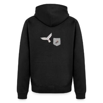 Vogel, der nach Wurm in falscher Tasche greift Lustiger Vogel - Unisex Premium Bio Zip Hoodie - Schwarz - Hinten - Nico (187cm)