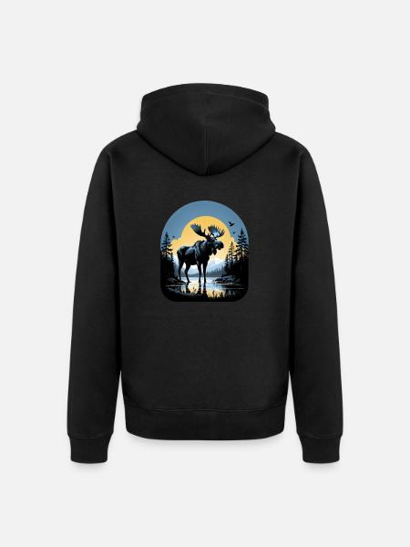 Elch See Natur Skandinavien Wild Wald Schweden - Unisex Premium Bio Zip Hoodie - Schwarz