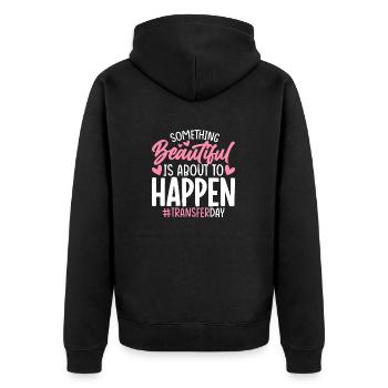 Etwas Schönes wird gleich passieren Lustiges - Unisex Premium Bio Zip Hoodie - Schwarz - Hinten - Nico (187cm)