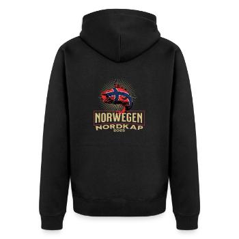 Norwegen Nordkap 2025 - Unisex Premium Bio Zip Hoodie - Schwarz - Hinten - Nico (187cm)