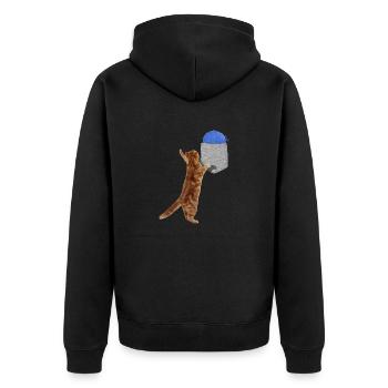 Katze, die nach Wollball in Ihrer falschen Tasche greift Spaß - Unisex Premium Bio Zip Hoodie - Schwarz - Hinten - Nico (187cm)
