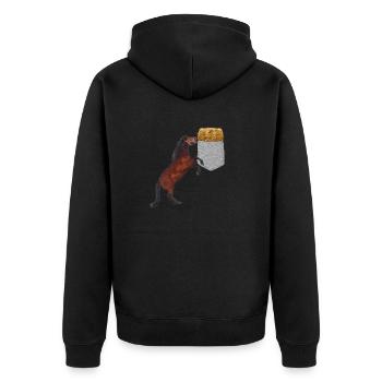 Pferd, das Nach Heu In Ihrer Falschen Tasche Greift Lustig - Unisex Premium Bio Zip Hoodie - Schwarz - Hinten - Nico (187cm)