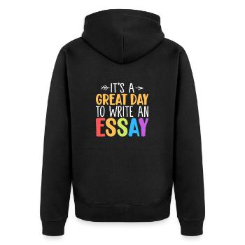 Es ist ein großartiger Tag, um einen Aufsatz zu schreiben Lustiges Englisch - Unisex Premium Bio Zip Hoodie - Schwarz - Hinten - Nico (187cm)