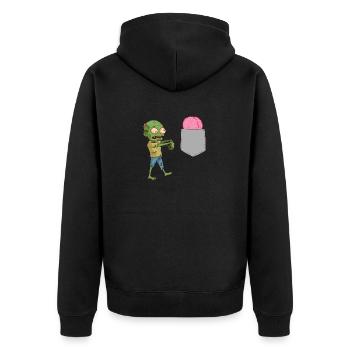 Zombie Reaching For Brain In Your Fake Pocket Fun - Unisex Premium Organic Zip Hoodie - black - Back - Nico (187cm)