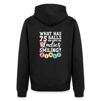 What Has 75 Balls Funny Lottery Gambling Bingo - Unisex Premium Organic Zip Hoodie - black - Back - Nico (187cm)
