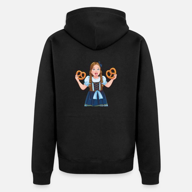 MÄDCHEN DIRNDL BREZEL - Unisex Premium Bio Zip Hoodie - Schwarz