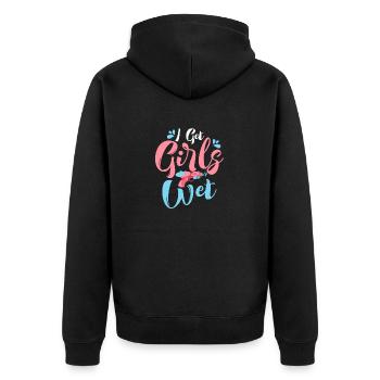 I Get Girls Wet Water Fun Summer Squirt Gun - Unisex Premium Organic Zip Hoodie - black - Back - Nico (187cm)