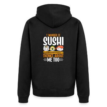 Je me demande si Sushi ne pense pas à moi trop drôle Sushi - Veste à capuche bio Premium Unisexe - noir - Dos - Nico (187cm)