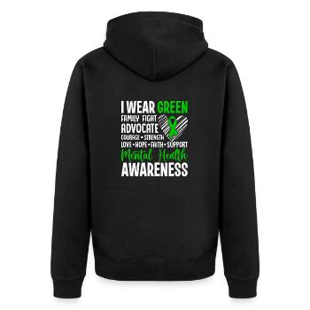I Wear Green for Mental Health Awareness Green - Unisex Premium Organic Zip Hoodie - black - Back - Nico (187cm)