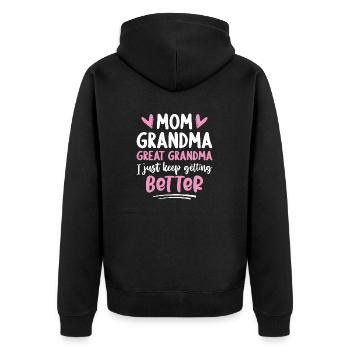 Mama Oma Urgroßmutter Ich bekomme immer wieder - Unisex Premium Bio Zip Hoodie - Schwarz - Hinten - Nico (187cm)