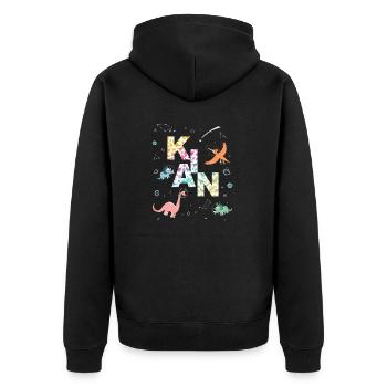 KIAN - Schöner Jungen Name mit Dinosaurier - Unisex Premium Bio Zip Hoodie - Schwarz - Hinten - Nico (187cm)