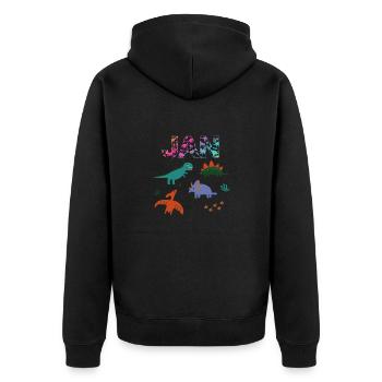 JAN - Schöner Jungen Name mit Dinosaurier - Unisex Premium Bio Zip Hoodie - Schwarz - Hinten - Nico (187cm)