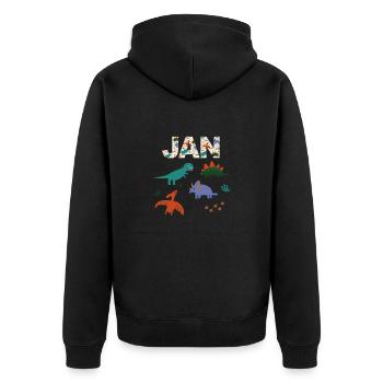 JAN - Schöner Jungen Name mit Dinosaurier - Unisex Premium Bio Zip Hoodie - Schwarz - Hinten - Nico (187cm)