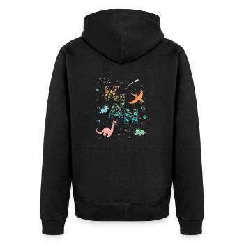 KIAN - Schöner Jungen Name mit Dinosaurier - Unisex Premium Bio Zip Hoodie - Schwarz - Hinten - Nico (187cm)