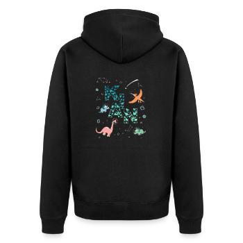 KIAN - Schöner Jungen Name mit Dinosaurier - Unisex Premium Bio Zip Hoodie - Schwarz - Hinten - Nico (187cm)