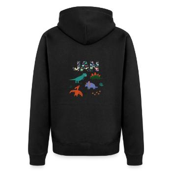 JAN - Schöner Jungen Name mit Dinosaurier - Unisex Premium Bio Zip Hoodie - Schwarz - Hinten - Nico (187cm)