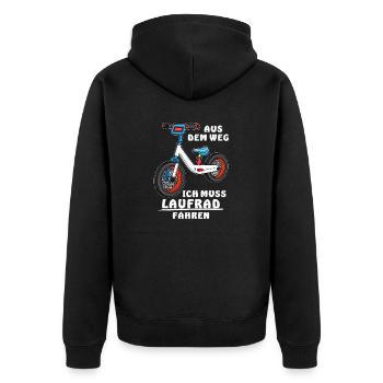 MUSS LAUFRAD FAHREN - Unisex Premium Bio Zip Hoodie - Schwarz - Hinten - Nico (187cm)