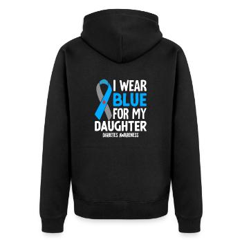 Ich trage Blau für meine Tochter Blaues Band Diabetes - Unisex Premium Bio Zip Hoodie - Schwarz - Hinten - Nico (187cm)