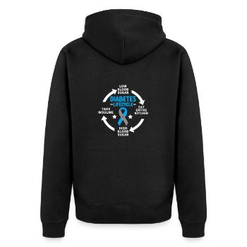 Lustige Diabetiker Blue Ribbon T1D Juveniler Diabetes - Unisex Premium Bio Zip Hoodie - Schwarz - Hinten - Nico (187cm)