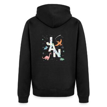 JAN - Schöner Jungen Name mit Dinosaurier - Unisex Premium Bio Zip Hoodie - Schwarz - Hinten - Nico (187cm)