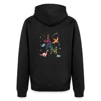 JAN - Schöner Jungen Name mit Dinosaurier - Unisex Premium Bio Zip Hoodie - Schwarz - Hinten - Nico (187cm)