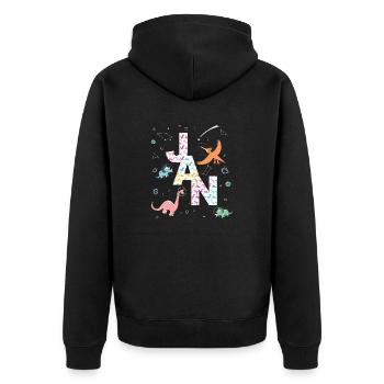 JAN - Schöner Jungen Name mit Dinosaurier - Unisex Premium Bio Zip Hoodie - Schwarz - Hinten - Nico (187cm)