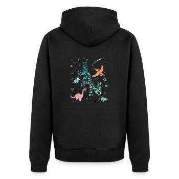 JAN - Schöner Jungen Name mit Dinosaurier - Unisex Premium Bio Zip Hoodie - Schwarz - Hinten - Nico (187cm)