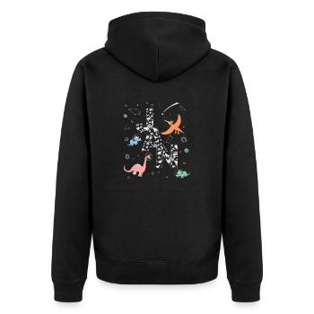 JAN - Schöner Jungen Name mit Dinosaurier - Unisex Premium Bio Zip Hoodie - Schwarz - Hinten - Nico (187cm)