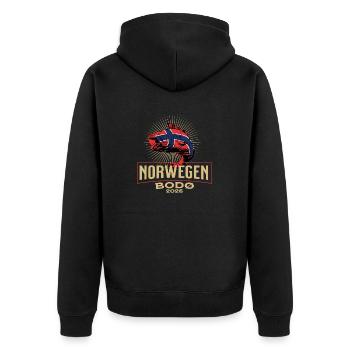 Norwegen Bodø 2026 - Unisex Premium Bio Zip Hoodie - Schwarz - Hinten - Nico (187cm)