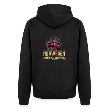 Norwegen Geirangerfjord 2026 - Unisex Premium Bio Zip Hoodie - Schwarz - Hinten - Nico (187cm)