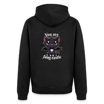 Vampir schwarze Katze you are fangtastic Halloween - Unisex Premium Bio Zip Hoodie - Schwarz - Hinten - Nico (187cm)