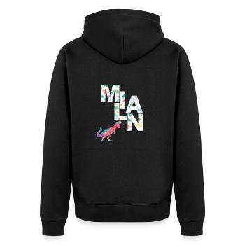 MILAN - Schöner Jungen Name mit Dinosaurier - Unisex Premium Bio Zip Hoodie - Schwarz - Hinten - Nico (187cm)