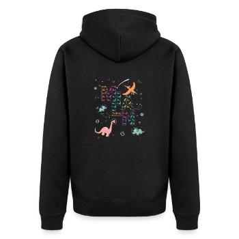 MILAN - Schöner Jungen Name mit Dinosaurier - Unisex Premium Bio Zip Hoodie - Schwarz - Hinten - Nico (187cm)