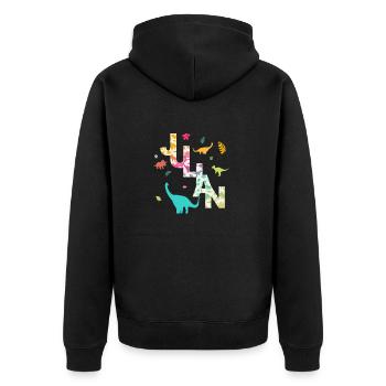 JULIAN - Schöner Jungen Name mit Dinosaurier - Unisex Premium Bio Zip Hoodie - Schwarz - Hinten - Nico (187cm)