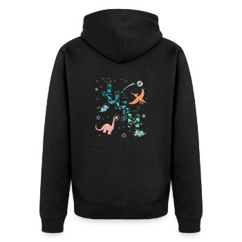 JULIAN - Schöner Jungen Name mit Dinosaurier - Unisex Premium Bio Zip Hoodie - Schwarz - Hinten - Nico (187cm)
