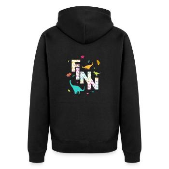 FINN - Schöner Jungen Name mit Dinosaurier - Unisex Premium Bio Zip Hoodie - Schwarz - Hinten - Nico (187cm)
