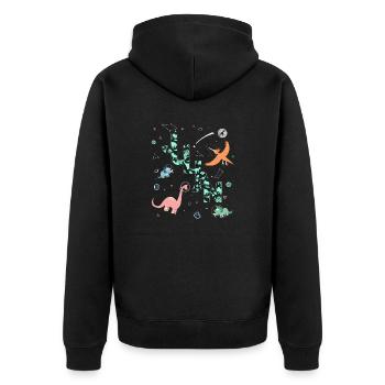 JULIAN - Schöner Jungen Name mit Dinosaurier - Unisex Premium Bio Zip Hoodie - Schwarz - Hinten - Nico (187cm)