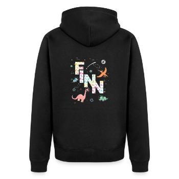 FINN - Beau prénom de garçon avec dinosaure - Veste à capuche bio Premium Unisexe - noir - Dos - Nico (187cm)