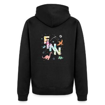 FINN - Beau prénom de garçon avec dinosaure - Veste à capuche bio Premium Unisexe - noir - Dos - Nico (187cm)