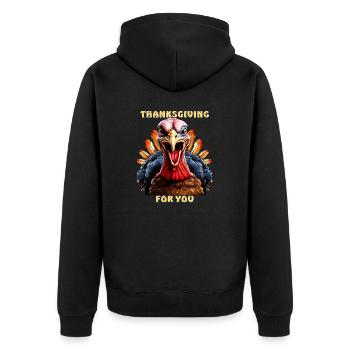 TRUTHAHN THANKSGIVING FOR YOU - Unisex Premium Bio Zip Hoodie - Schwarz - Hinten - Nico (187cm)