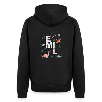 EMIL - Beautiful boy name with dinosaur - Unisex Premium Organic Zip Hoodie - black - Back - Nico (187cm)