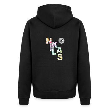 NIKLAS - Beautiful boy name with dinosaur - Unisex Premium Organic Zip Hoodie - black - Back - Nico (187cm)