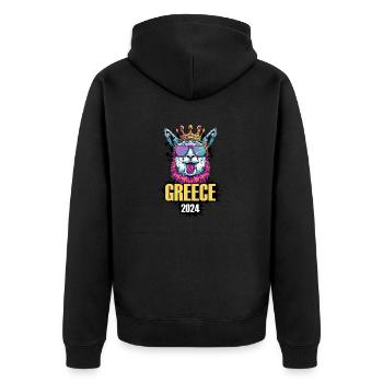 Greece 2024 Alpaka Party Urlaub - Unisex Premium Bio Zip Hoodie - Schwarz - Hinten - Nico (187cm)
