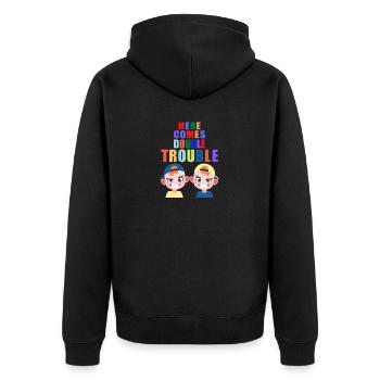 Here comes double Trouble twins boys - Unisex Premium Organic Zip Hoodie - black - Back - Nico (187cm)