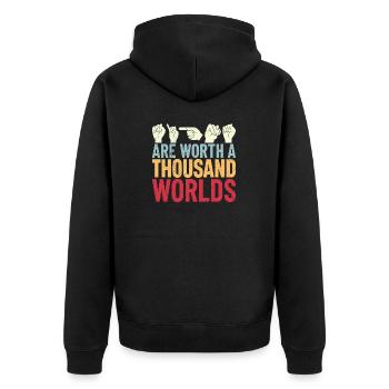 Funny Deaf ASL Sign Language Hard of Hearing ASL - Unisex Premium Organic Zip Hoodie - black - Back - Nico (187cm)