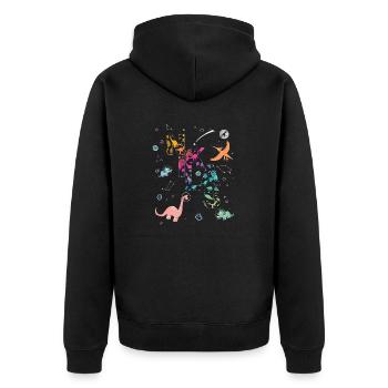 NIKLAS - Schöner Jungen Name mit Dinosaurier - Unisex Premium Bio Zip Hoodie - Schwarz - Hinten - Nico (187cm)
