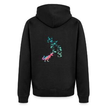 NIKLAS - Schöner Jungen Name mit Dinosaurier - Unisex Premium Bio Zip Hoodie - Schwarz - Hinten - Nico (187cm)